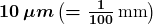 \boldsymbol{10\,\mu m\left(=\frac{1}{100}\,\text{mm}\right)}